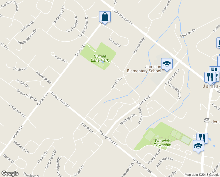 map of restaurants, bars, coffee shops, grocery stores, and more near 1952 Brook Lane in Jamison