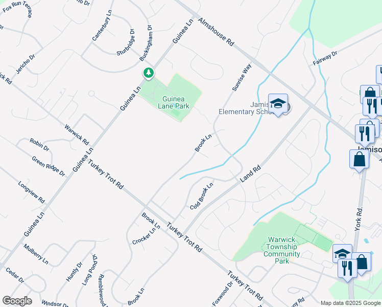 map of restaurants, bars, coffee shops, grocery stores, and more near 1952 Brook Lane in Jamison