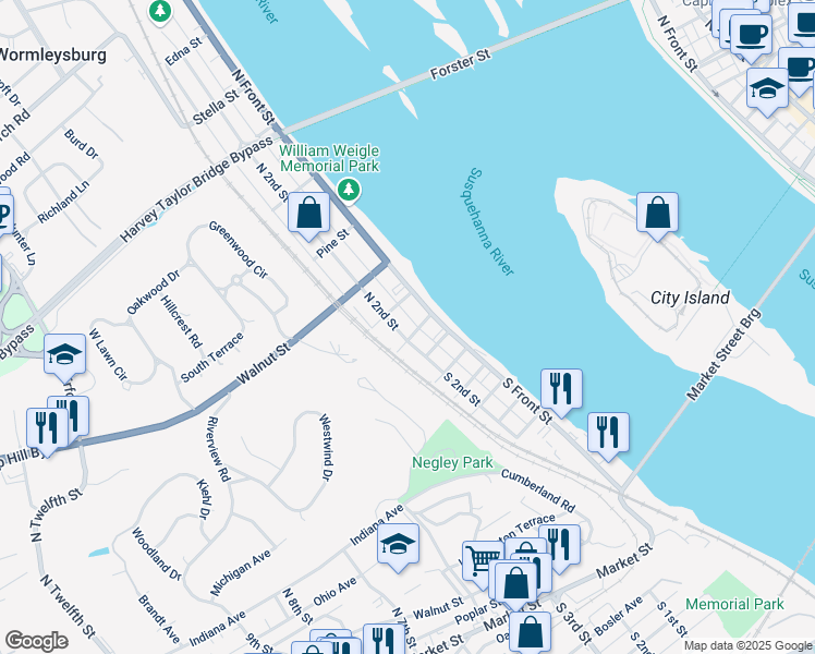 map of restaurants, bars, coffee shops, grocery stores, and more near 9 North 2nd Street in Lemoyne