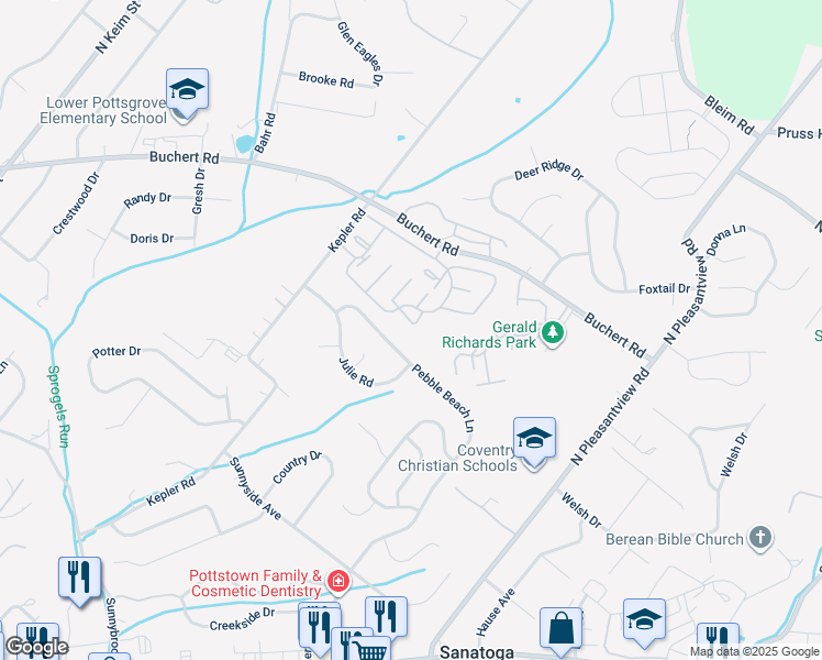 map of restaurants, bars, coffee shops, grocery stores, and more near 4203 Walnut Ridge Drive in Pottstown