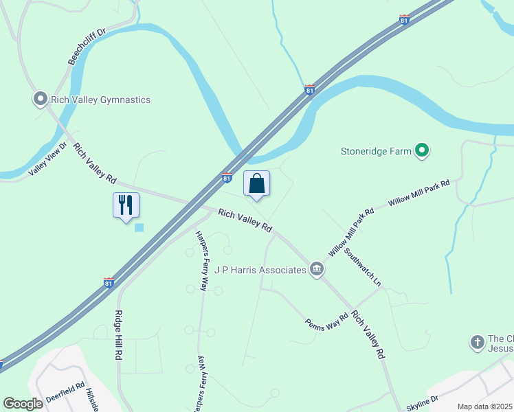 map of restaurants, bars, coffee shops, grocery stores, and more near 160 Rich Valley Road in Mechanicsburg