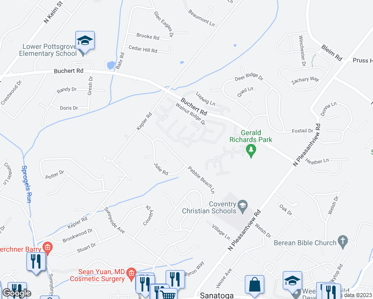 map of restaurants, bars, coffee shops, grocery stores, and more near 4203 Walnut Ridge Drive in Pottstown