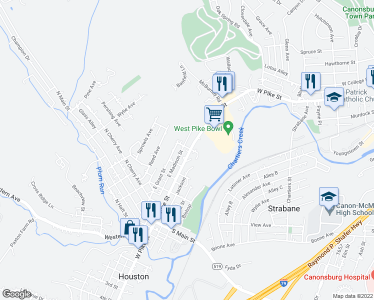 map of restaurants, bars, coffee shops, grocery stores, and more near 335 East Pike Street in Houston