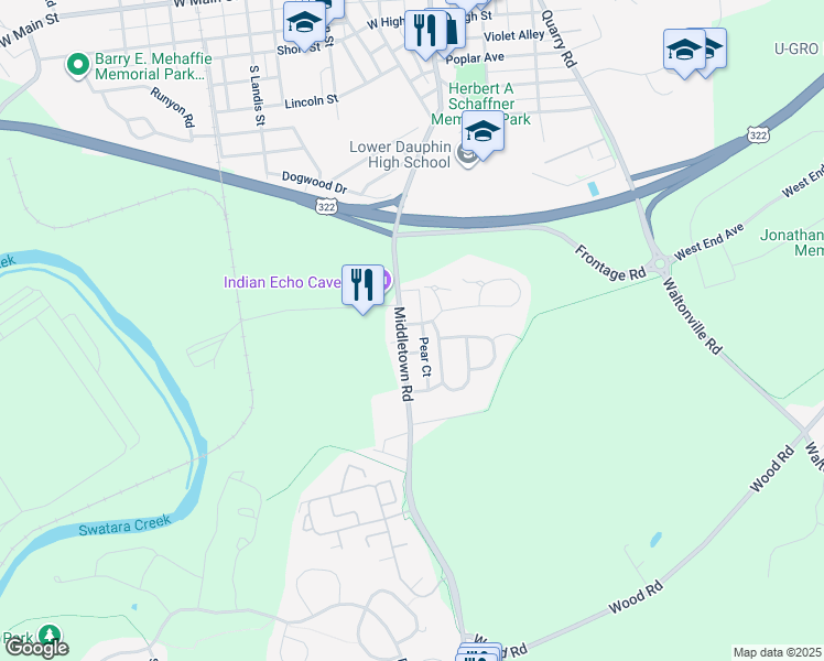 map of restaurants, bars, coffee shops, grocery stores, and more near 361 Middletown Road in Hummelstown