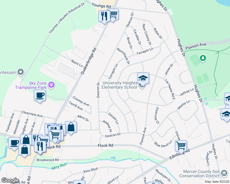 map of restaurants, bars, coffee shops, grocery stores, and more near 36 Wolfpack Road in Hamilton Township