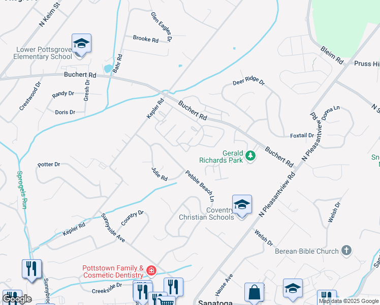 map of restaurants, bars, coffee shops, grocery stores, and more near 2406 Walnut Ridge Drive in Pottstown