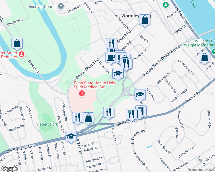 map of restaurants, bars, coffee shops, grocery stores, and more near 207 Senate Avenue in Camp Hill