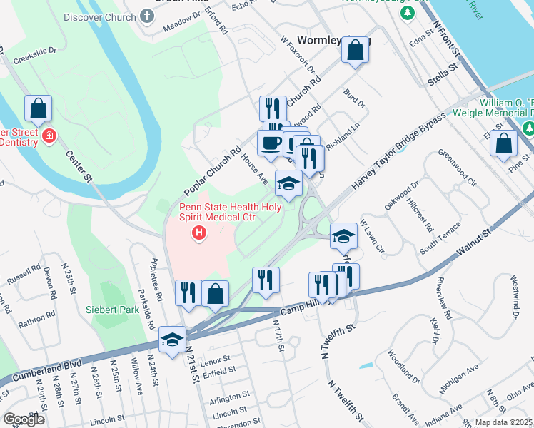 map of restaurants, bars, coffee shops, grocery stores, and more near 207 Senate Avenue in Camp Hill