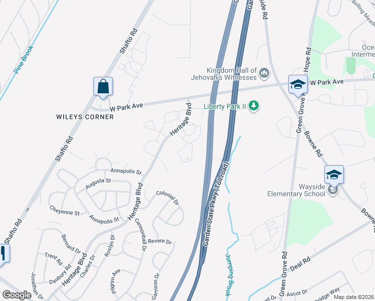 map of restaurants, bars, coffee shops, grocery stores, and more near 32 Richmond Court in Tinton Falls
