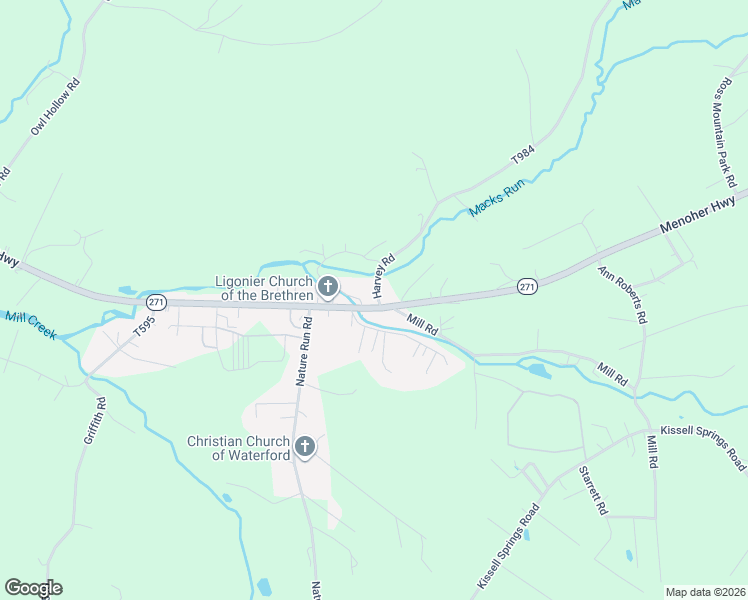 map of restaurants, bars, coffee shops, grocery stores, and more near 214 Nature Run Road in Ligonier