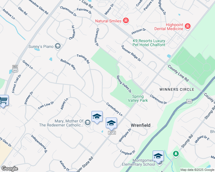 map of restaurants, bars, coffee shops, grocery stores, and more near 105 Devonshire Drive in Lansdale