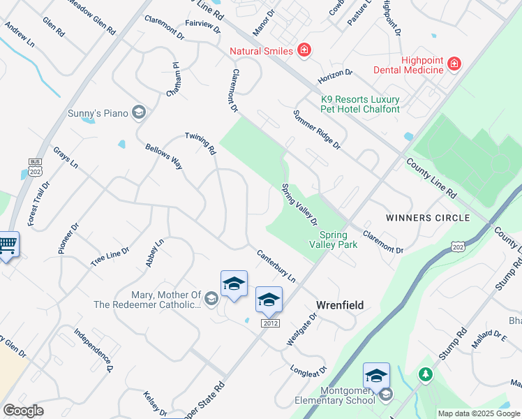 map of restaurants, bars, coffee shops, grocery stores, and more near 105 Devonshire Drive in Lansdale