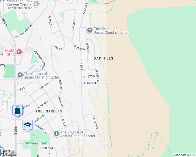 map of restaurants, bars, coffee shops, grocery stores, and more near 1546 North 1550 East in Provo