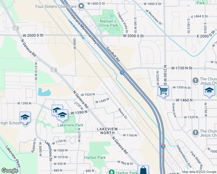 map of restaurants, bars, coffee shops, grocery stores, and more near 2575 West 1680 North in Provo