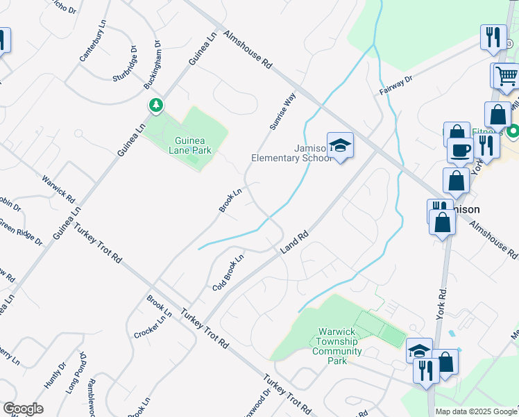 map of restaurants, bars, coffee shops, grocery stores, and more near 2135 Sunrise Way in Jamison