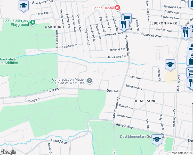 map of restaurants, bars, coffee shops, grocery stores, and more near 17 Harvard Court in Monmouth County