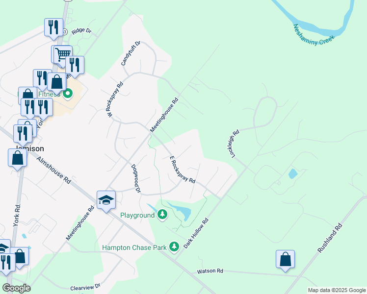 map of restaurants, bars, coffee shops, grocery stores, and more near 2456 Ironwood Drive in Jamison