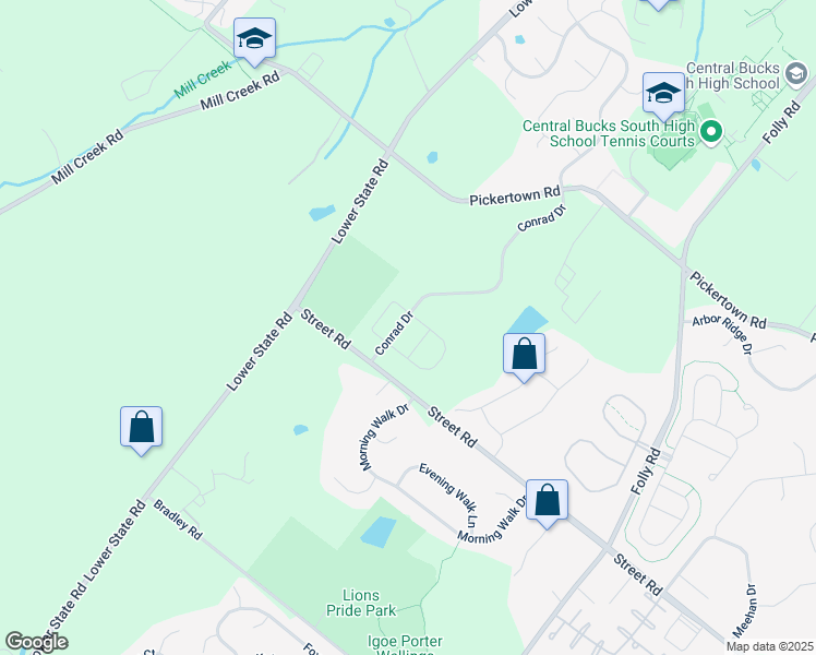 map of restaurants, bars, coffee shops, grocery stores, and more near 610 Conrad Drive in Warrington