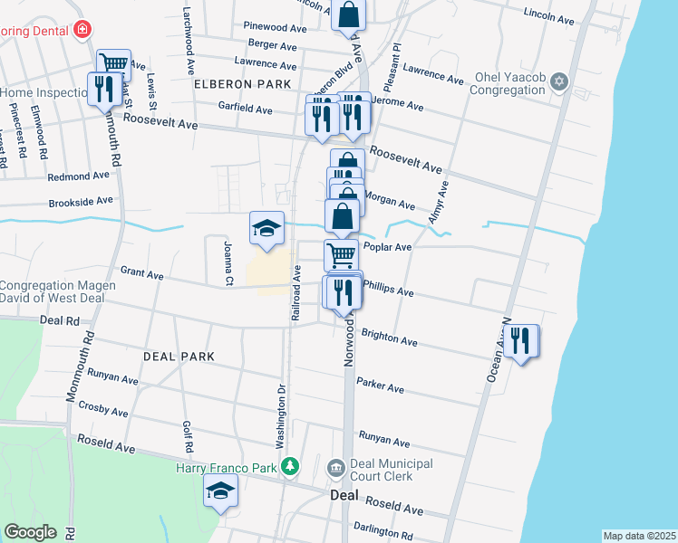 map of restaurants, bars, coffee shops, grocery stores, and more near 7 Wyckoff Street in Deal