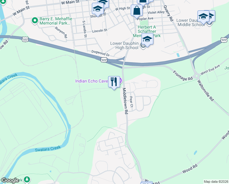 map of restaurants, bars, coffee shops, grocery stores, and more near 366 Middletown Road in Hummelstown