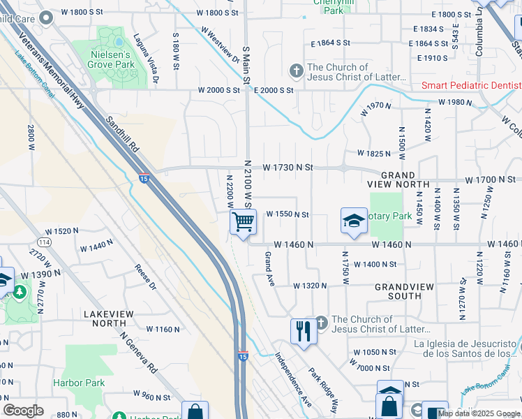 map of restaurants, bars, coffee shops, grocery stores, and more near 2077 West 1600 North Street in Provo