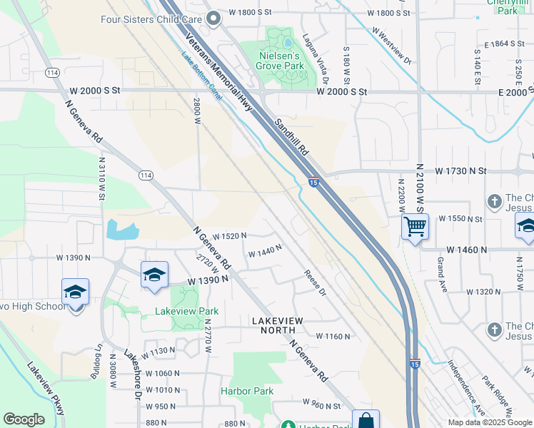 map of restaurants, bars, coffee shops, grocery stores, and more near 2575 West 1680 North in Provo