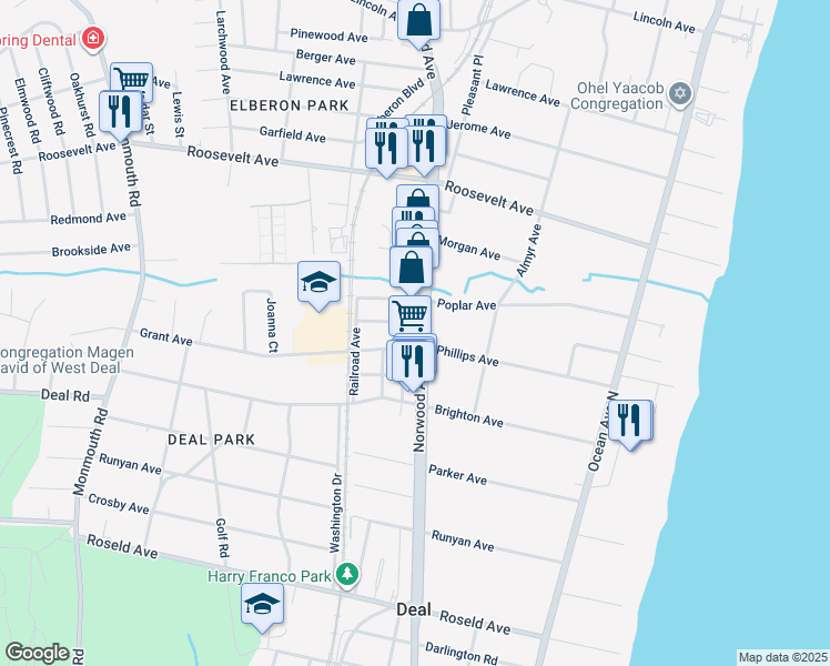 map of restaurants, bars, coffee shops, grocery stores, and more near 7 Wyckoff Street in Deal