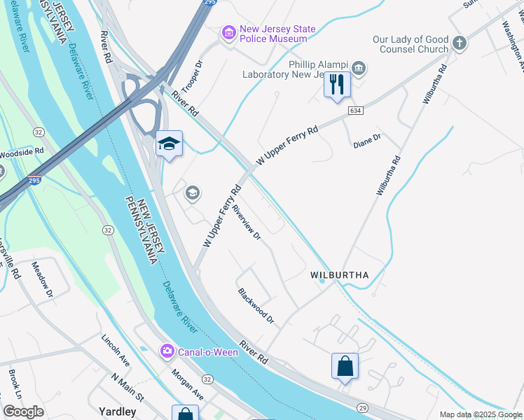 map of restaurants, bars, coffee shops, grocery stores, and more near 325 West Upper Ferry Road in Ewing Township