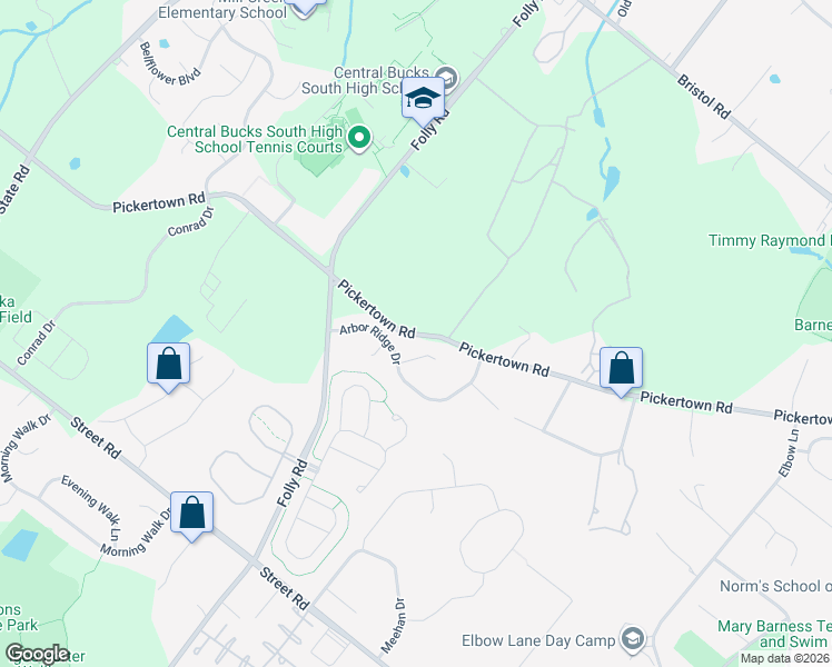 map of restaurants, bars, coffee shops, grocery stores, and more near 2924 Pickertown Road in Warrington