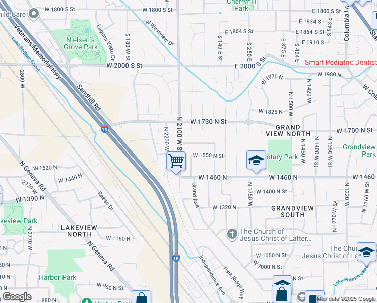 map of restaurants, bars, coffee shops, grocery stores, and more near 2077 West 1600 North Street in Provo