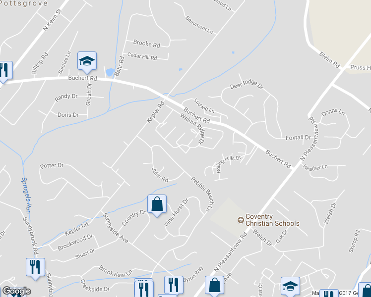 map of restaurants, bars, coffee shops, grocery stores, and more near 4004 Walnut Ridge Drive in Pottstown