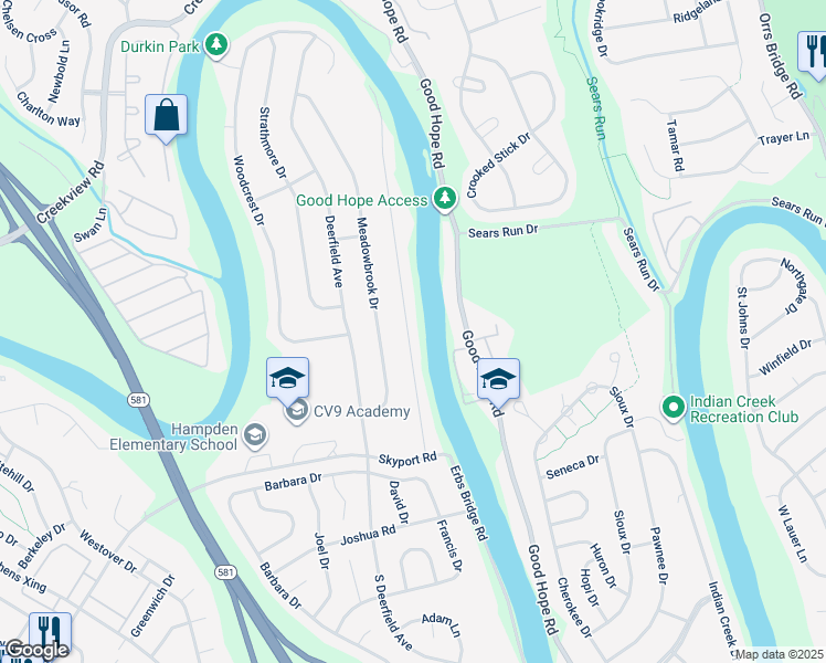 map of restaurants, bars, coffee shops, grocery stores, and more near 5227 Terrace Road in Mechanicsburg