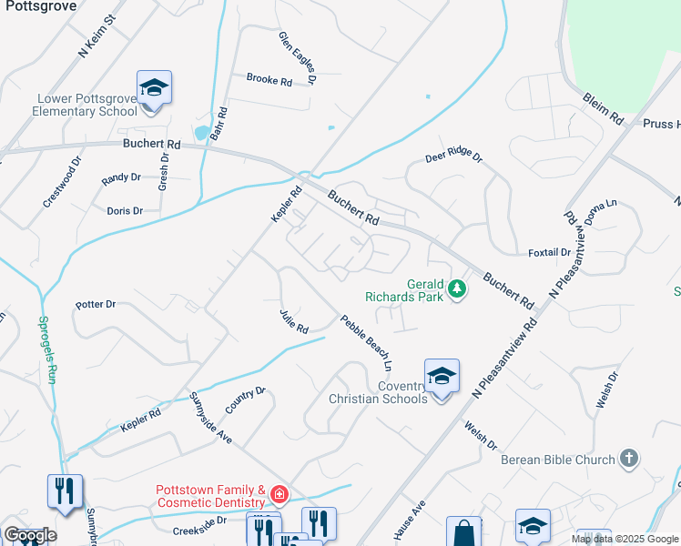 map of restaurants, bars, coffee shops, grocery stores, and more near 4004 Walnut Ridge Drive in Pottstown