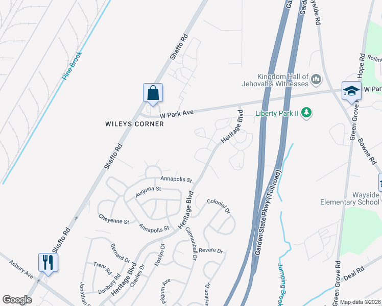 map of restaurants, bars, coffee shops, grocery stores, and more near 41 Dover Court in Tinton Falls