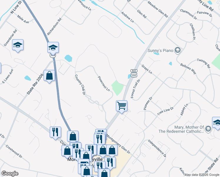 map of restaurants, bars, coffee shops, grocery stores, and more near 138 Pinecrest Lane in Lansdale