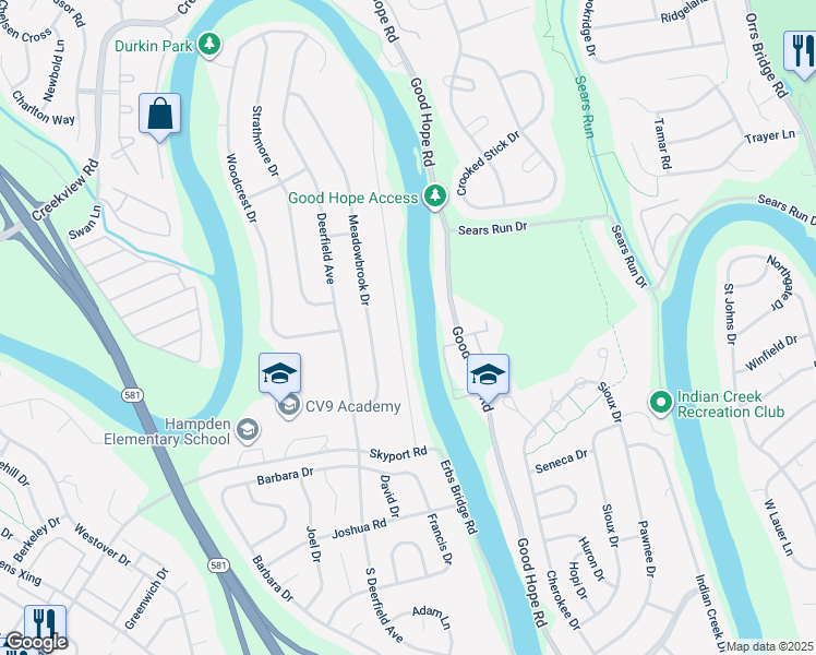 map of restaurants, bars, coffee shops, grocery stores, and more near 5227 Terrace Road in Mechanicsburg