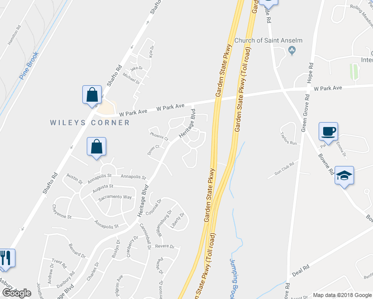 map of restaurants, bars, coffee shops, grocery stores, and more near 1 Des Moines Court in Asbury Park