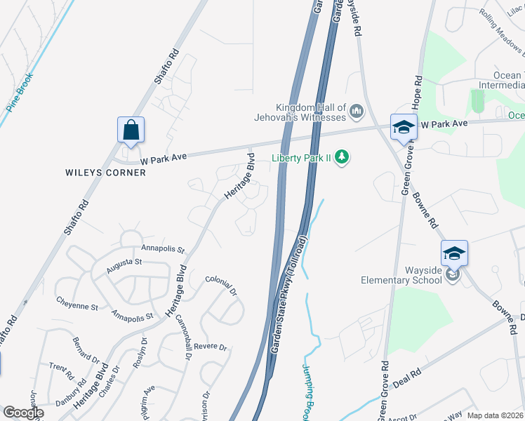 map of restaurants, bars, coffee shops, grocery stores, and more near 115 Des Moines Court in Tinton Falls