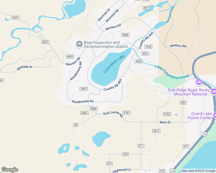 map of restaurants, bars, coffee shops, grocery stores, and more near 567 Kinnikinnick Rd in Grand Lake