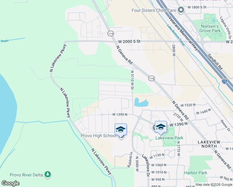 map of restaurants, bars, coffee shops, grocery stores, and more near 3217 1670 North in Provo
