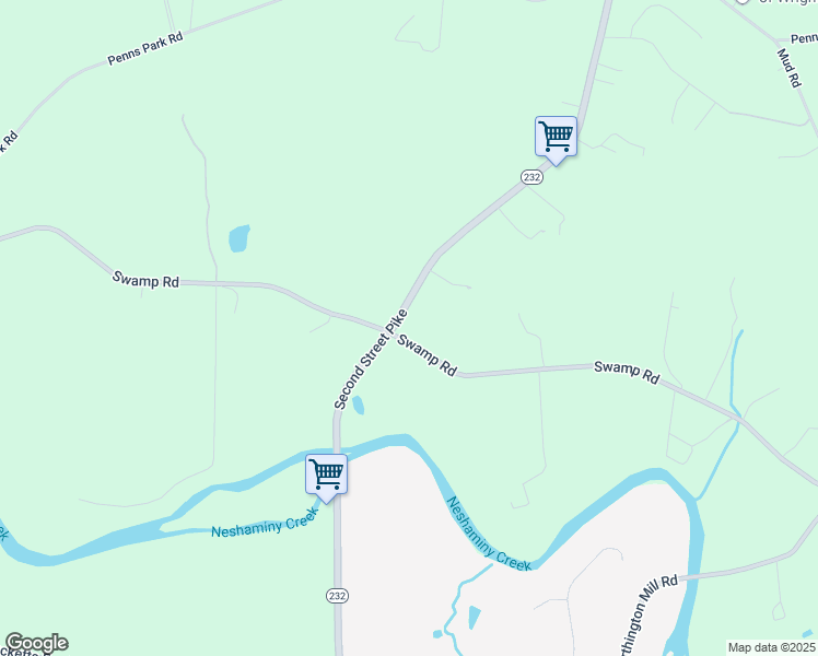 map of restaurants, bars, coffee shops, grocery stores, and more near 2105 2nd Street Pike in Newtown