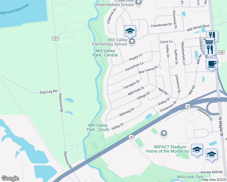 map of restaurants, bars, coffee shops, grocery stores, and more near 1042 Tarragon Drive in Marysville