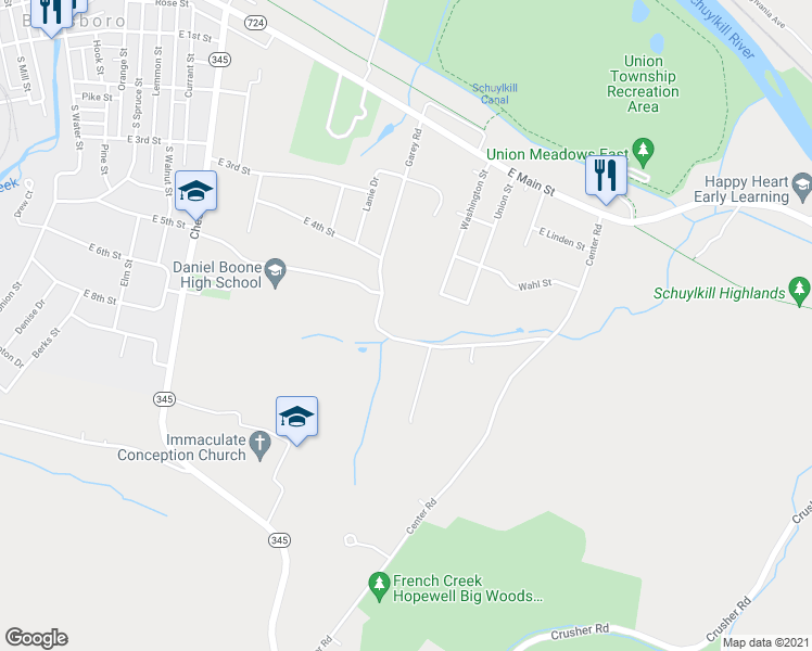 map of restaurants, bars, coffee shops, grocery stores, and more near 321 Garey Road in Douglassville