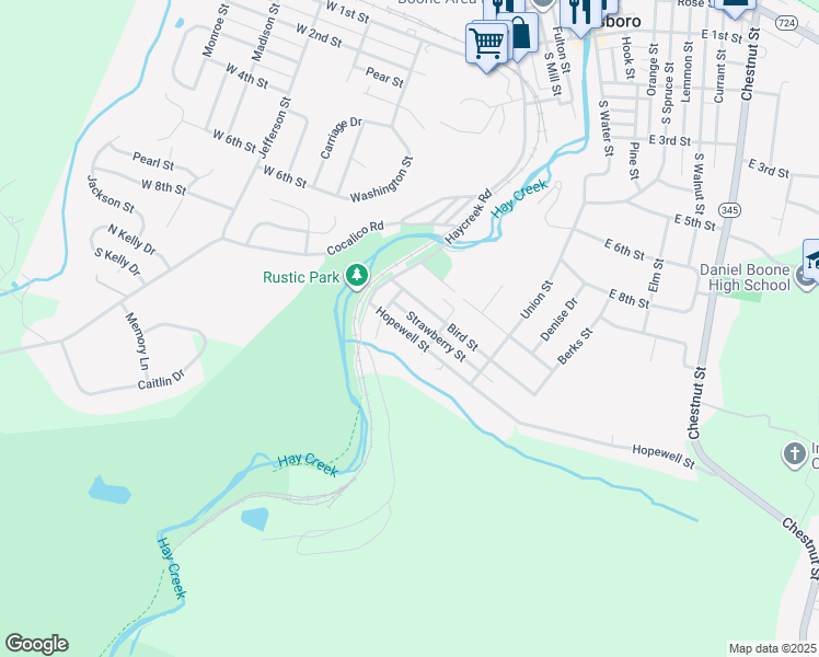 map of restaurants, bars, coffee shops, grocery stores, and more near 153 Hopewell Street in Birdsboro