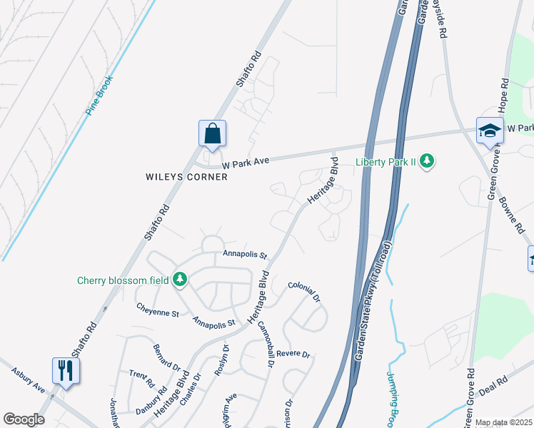 map of restaurants, bars, coffee shops, grocery stores, and more near 41 Dover Court in Tinton Falls