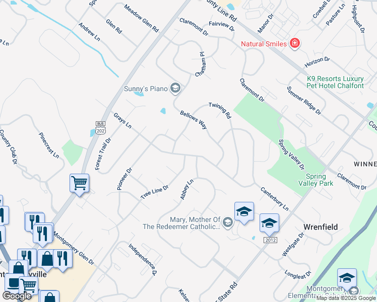 map of restaurants, bars, coffee shops, grocery stores, and more near 219 Grays Lane in Lansdale
