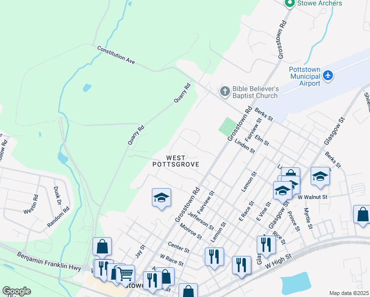 map of restaurants, bars, coffee shops, grocery stores, and more near 7 Evergreen Road in Stowe