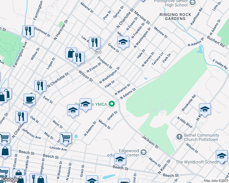 map of restaurants, bars, coffee shops, grocery stores, and more near 592 Kenneth Avenue in Pottstown