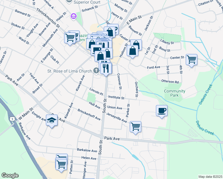 map of restaurants, bars, coffee shops, grocery stores, and more near 81 South Street in Freehold