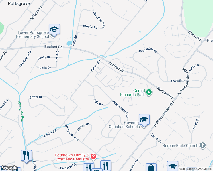 map of restaurants, bars, coffee shops, grocery stores, and more near 2004 Walnut Ridge Drive in Pottstown